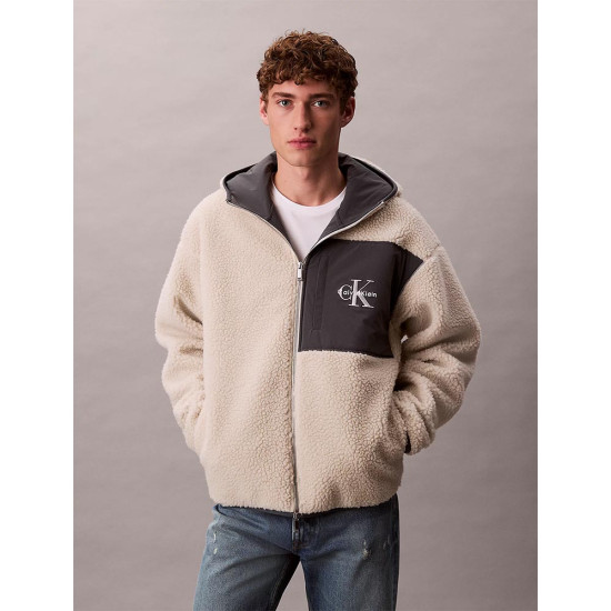 Calvin Klein Ανδρικό μπουφάν Sherpa Monogram Logo Relaxed Zip Hoodie